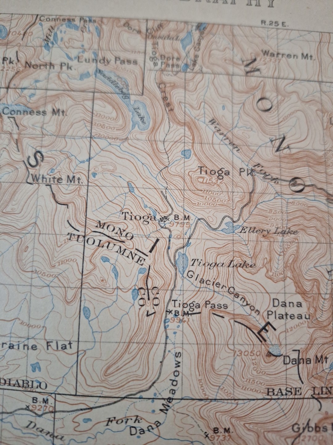 California Topographical Map Original Lyell 1904 Ed 1901 Reprint 1910 USGS