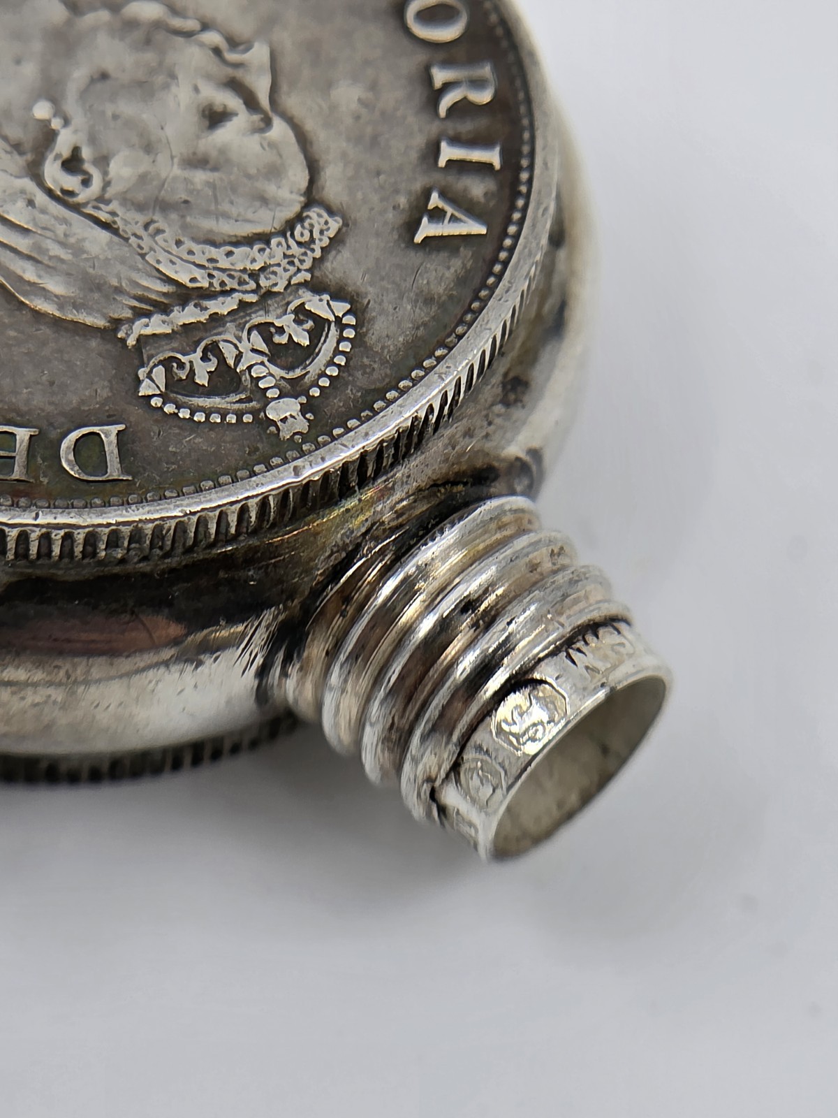 Victorian Solid Silver Scent Bottle Vinaigrette – 1887 Queen Victoria Coin Form