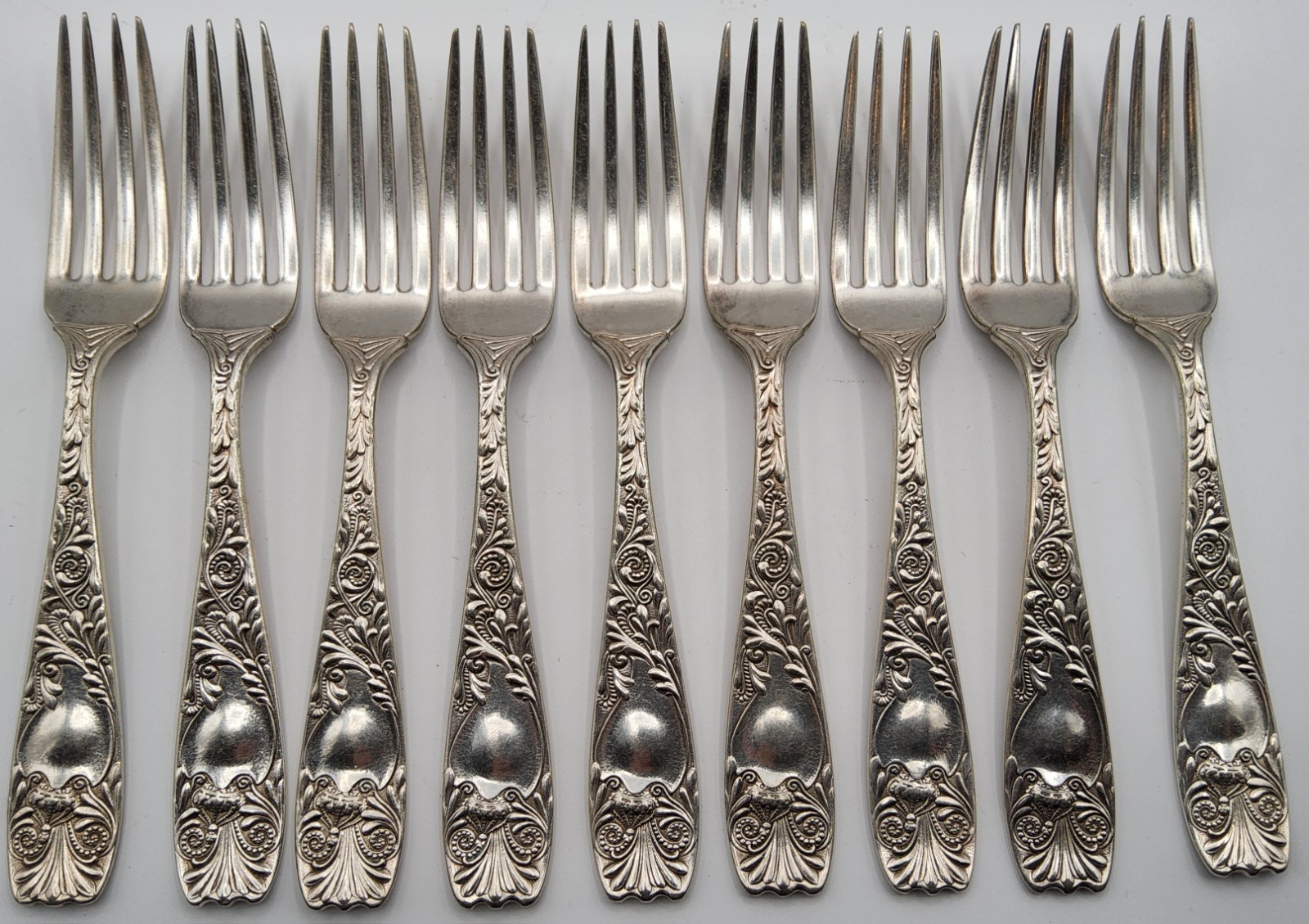 8 Antique 1887 Gorham Royal Flowering Crown Silver Plate 6 7/8″ Forks