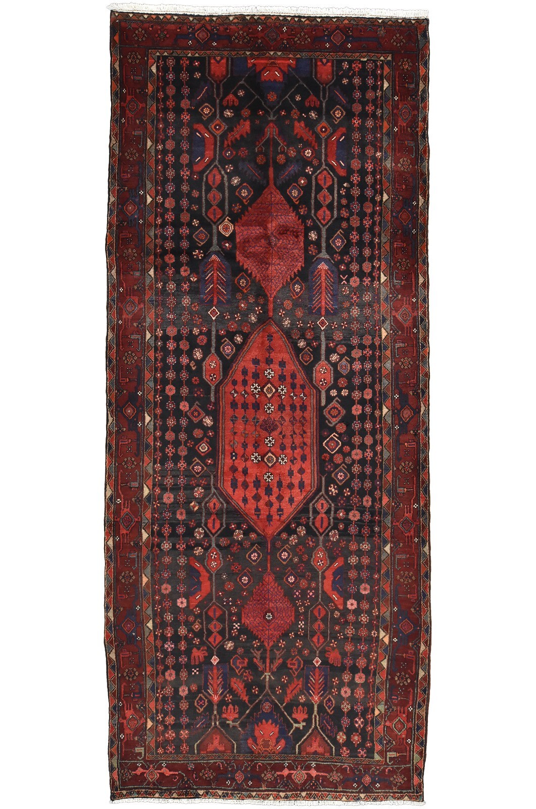 Vintage Runner 4’6” x 10’10” Black Wool Tribal Hand-Knotted Oriental Rug