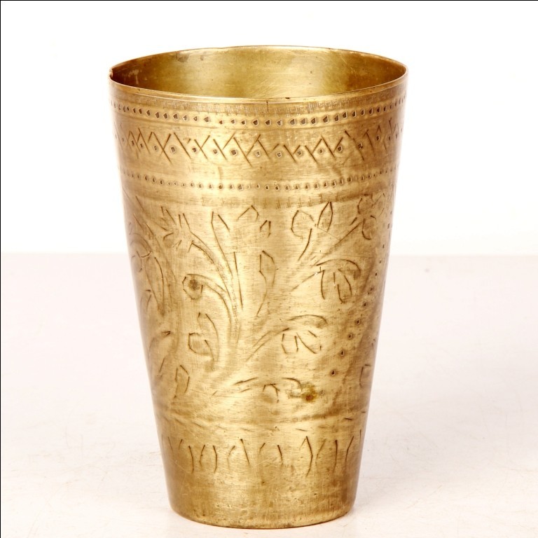 Antique Brass Lassi Drinking Glass Cup Original Old Hand Crafted Engraved