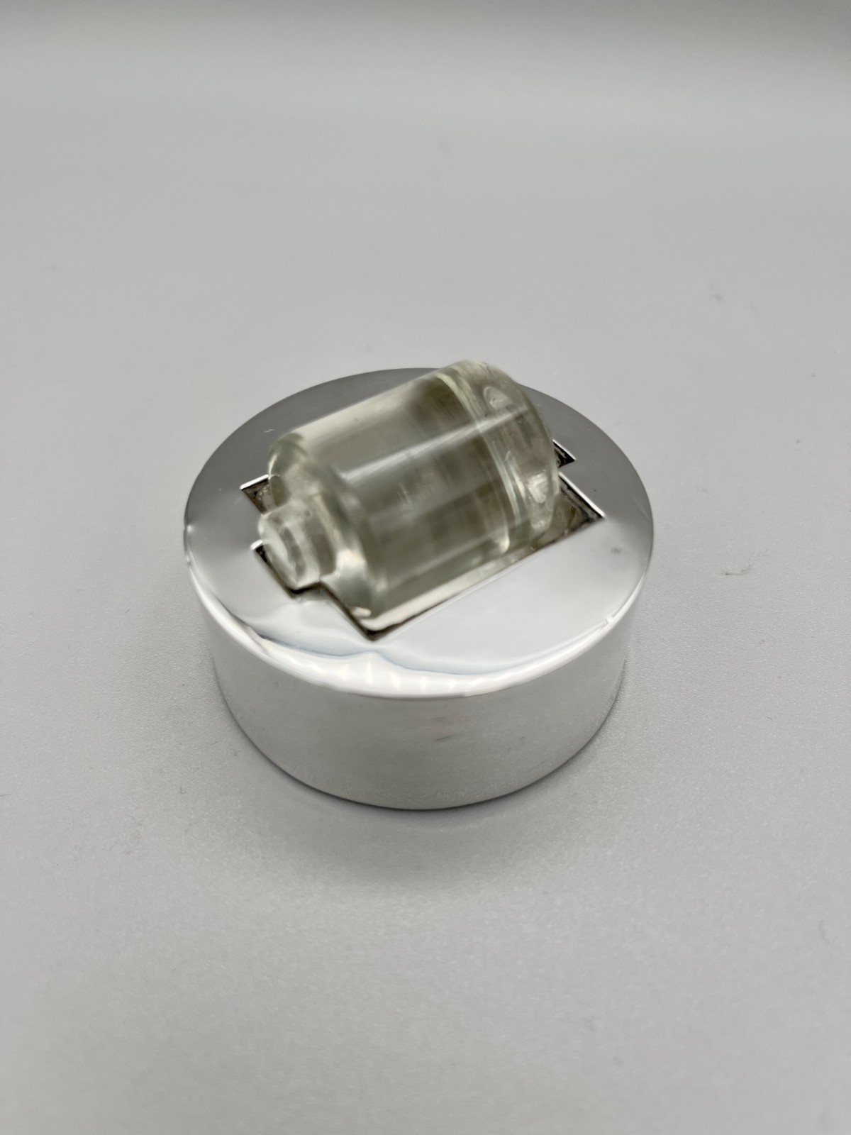 EDWARDIAN STERLING SILVER & GLASS STAMP ROLLER, HENRY C. DAVIS, BIRMINGHAM, 1909