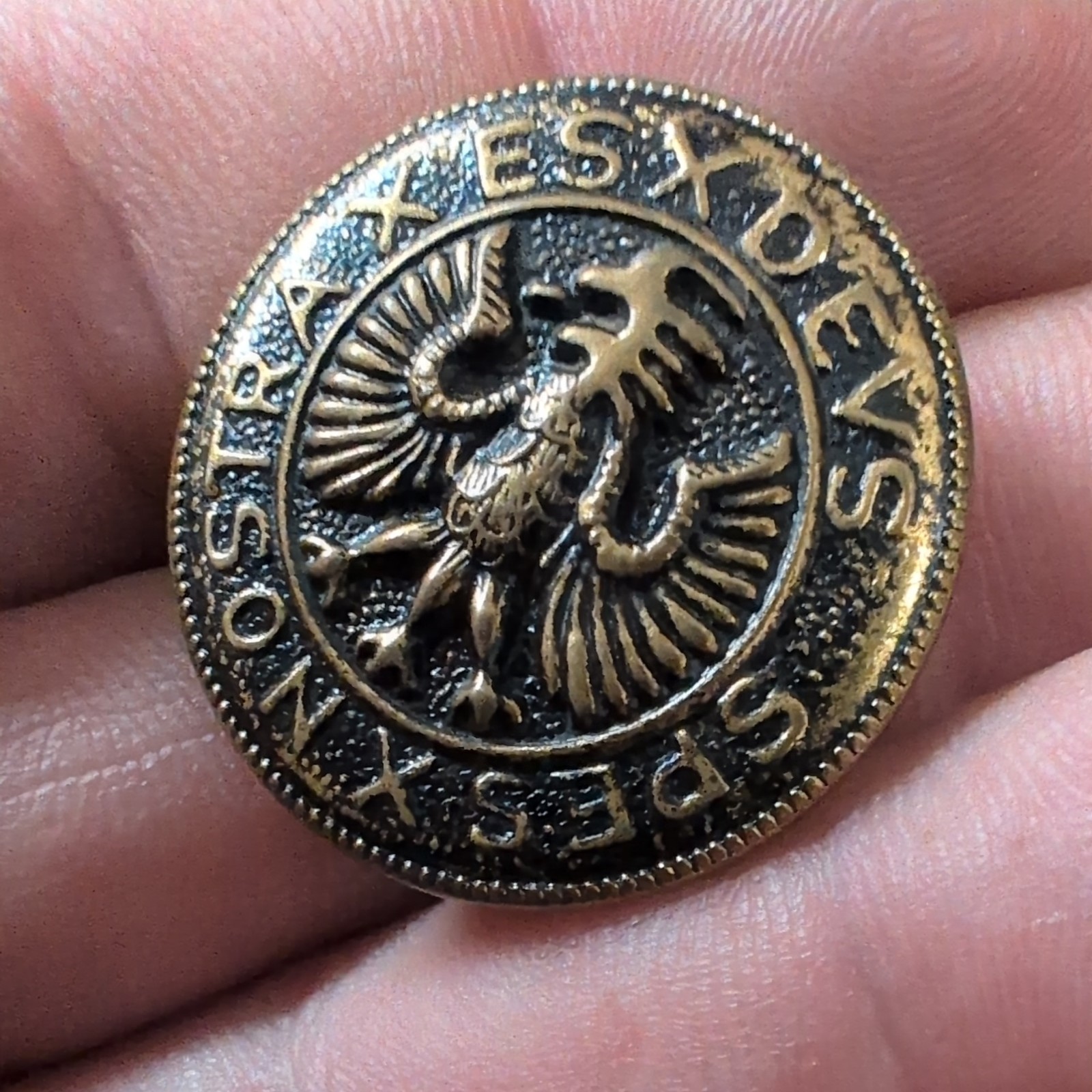 Vintage Hessian Soldier Button Es Deus Spes Nostra – Eagle Military 1.5 in