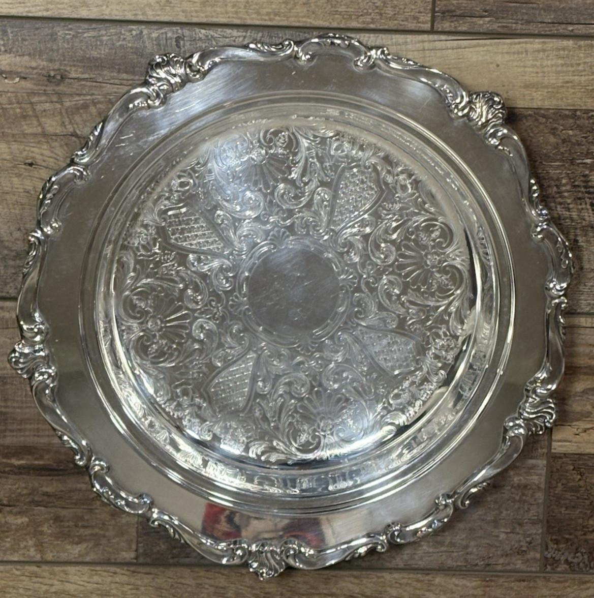 Vintage Eton Silver Plate Round Serving Footed Bowl or Tray – 14″ diam