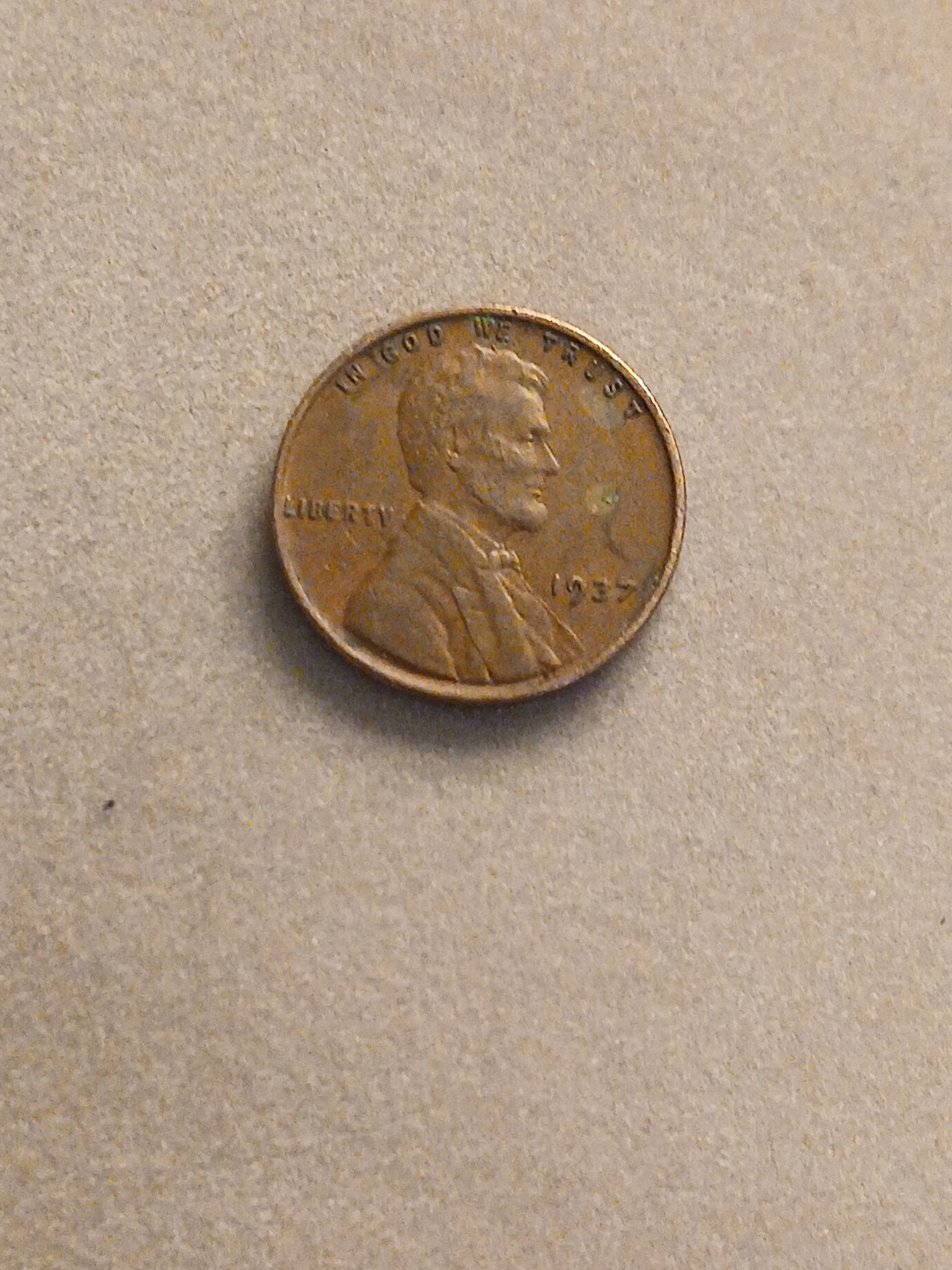 1937 No Mint Mark Obverse Struck Through Fragment Wheat Penny