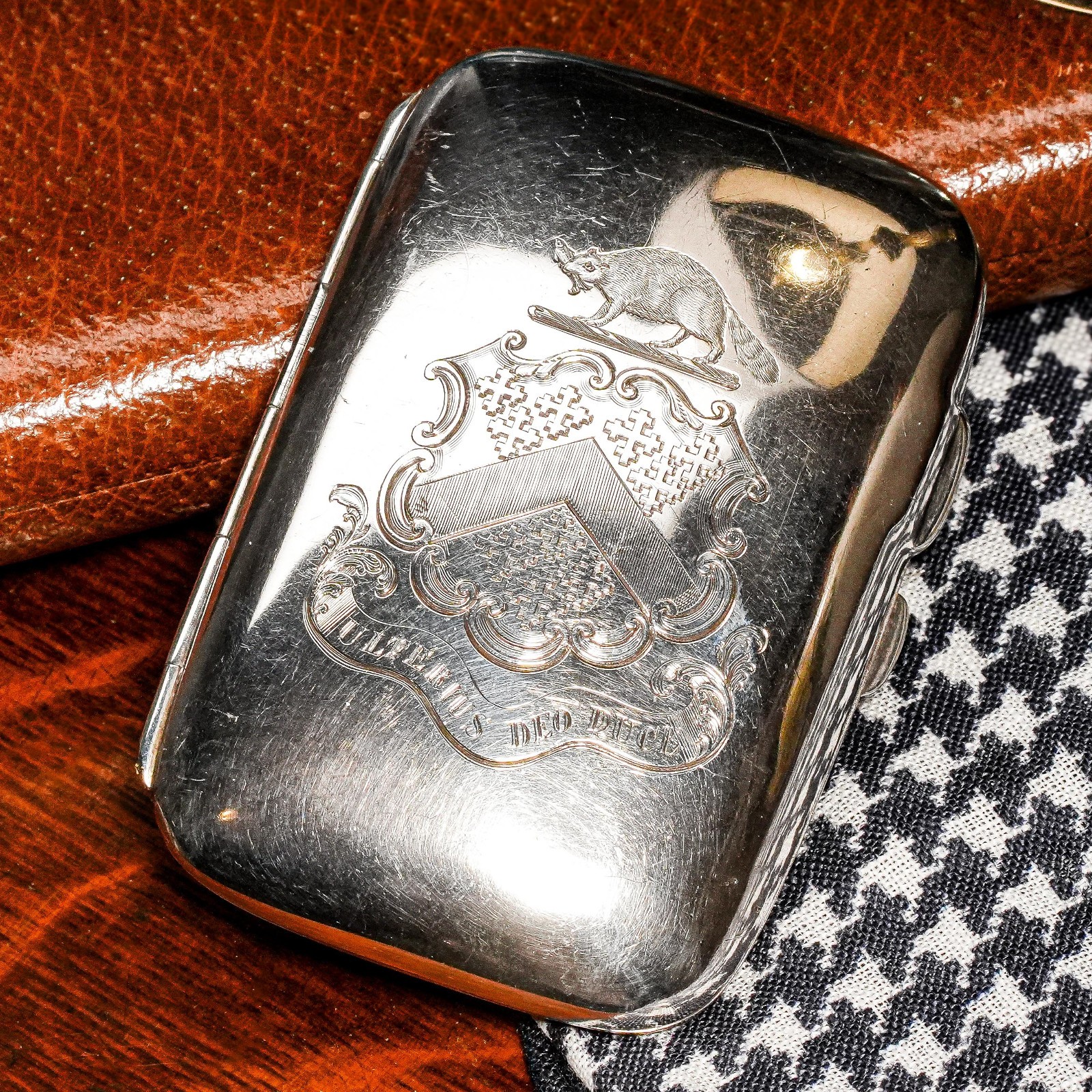 Superb Antique Sterling Silver Cigarette Case Holder Armorial Heraldic