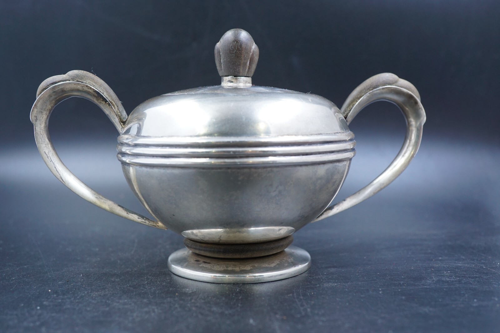 Rare William Spratling Sterling & Rosewood Silver Sugar Bowl, 374Gr 4″x6″ 1940s