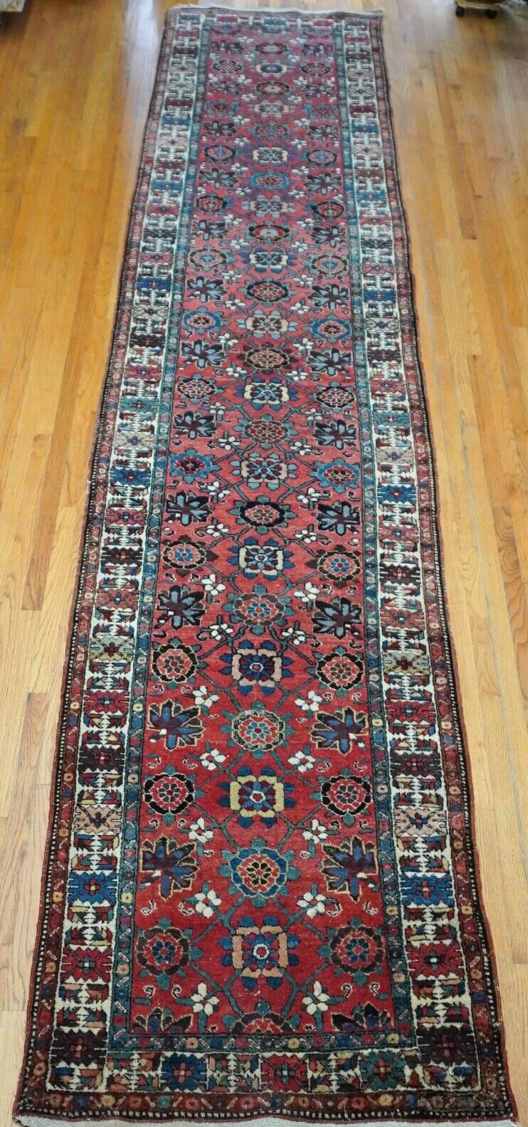 Antique Herizz Serapii Runner Veg. Dye Hand Knotted Wool Oriental Rug 3’5″x18′