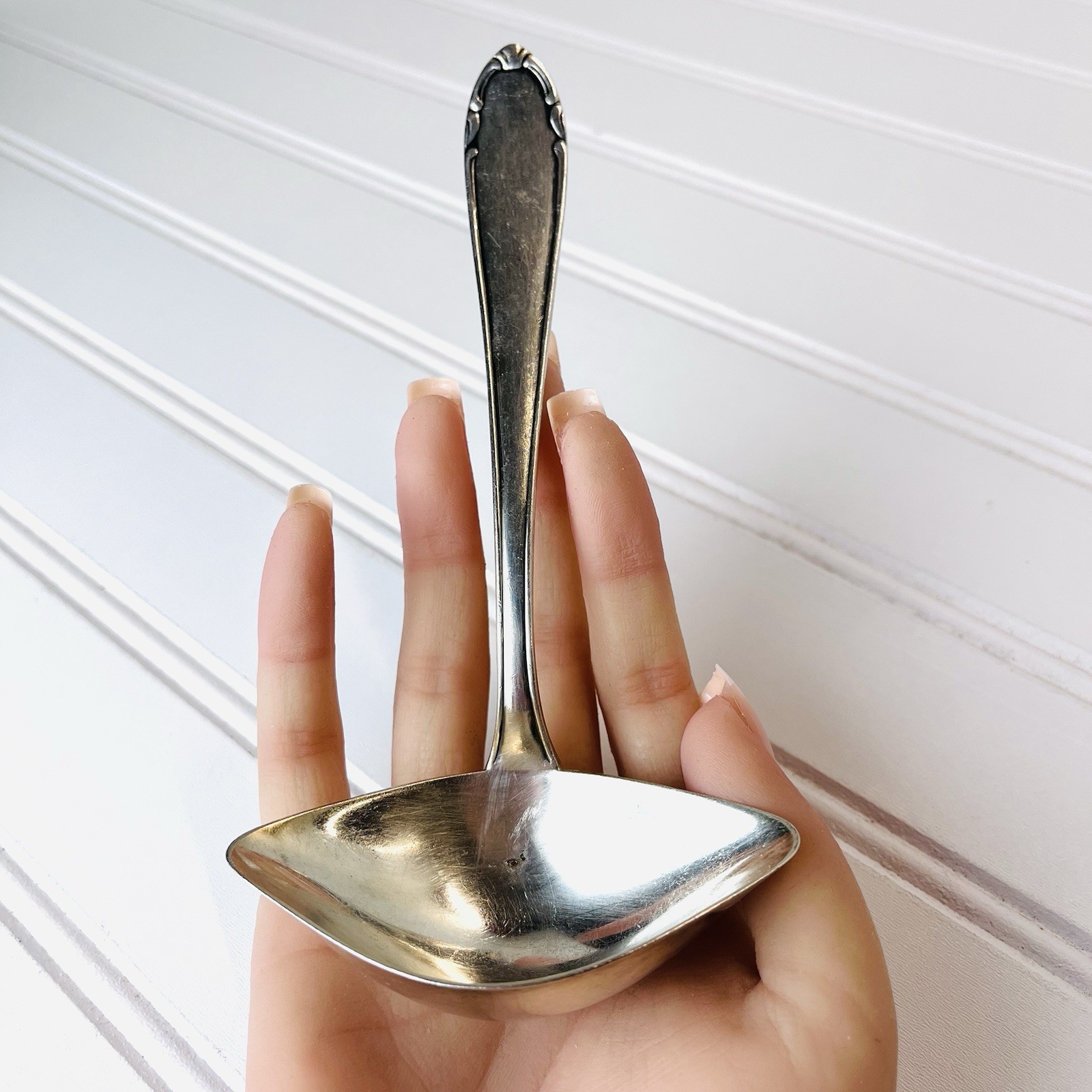 Vtg BMF 90 Silverplated Double Spouted Ladle – 1920s -Skier Mark – Pattern 1450