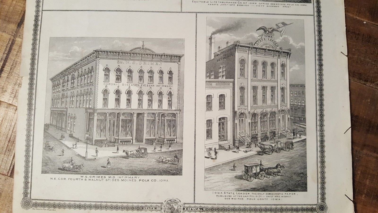 Antique Engravings – W.S. GRIMES INFIRMARY ++, IOWA – Andreas Atlas Co. 1875