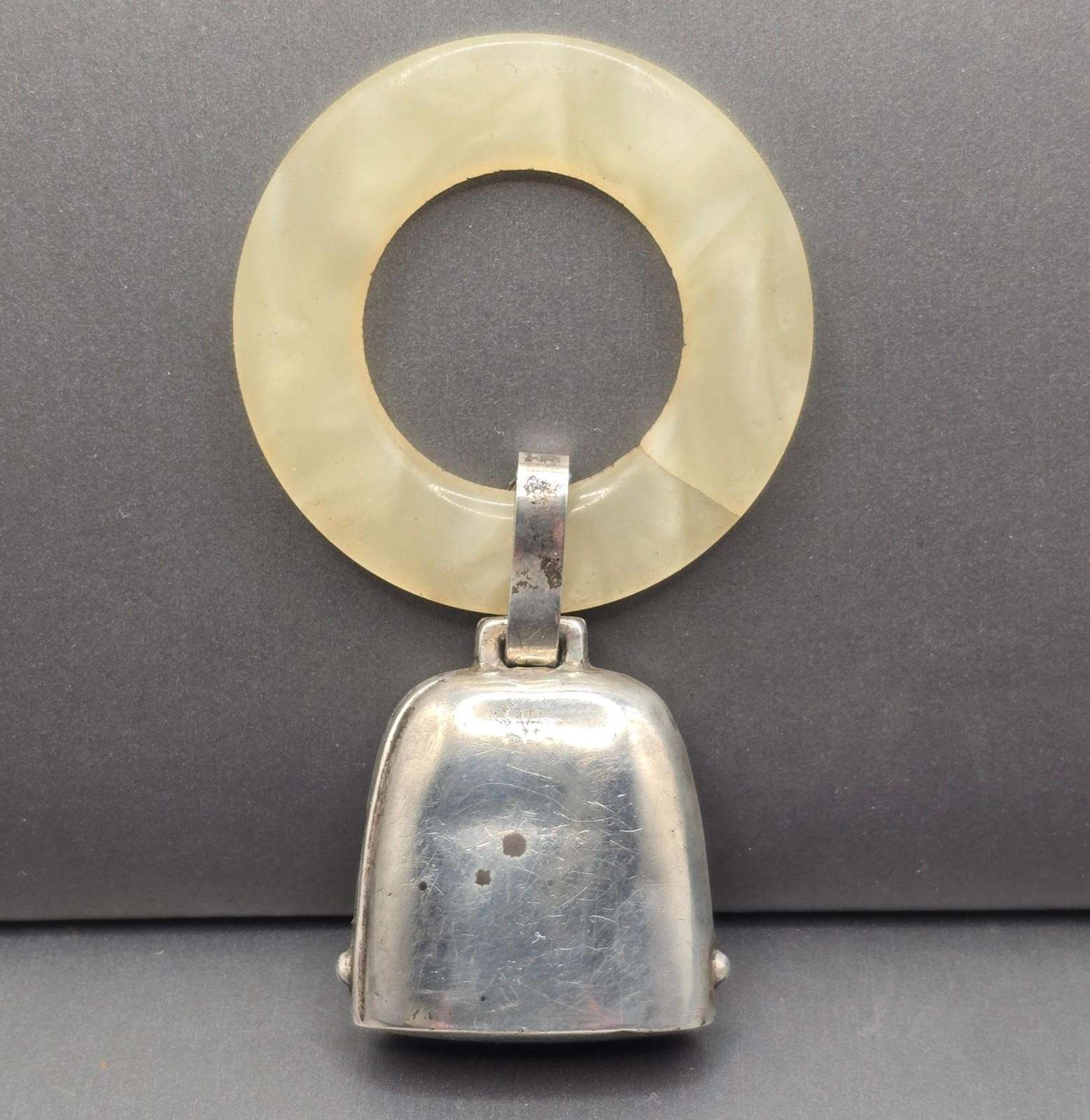 Antique Webster Co Sterling Silver Baby Rattle Celluloid Teething Ring 925