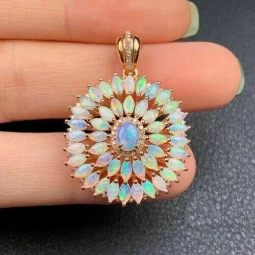 3CT Oval Cut Lab-Created Fire Opal Women’s Pendant Necklace 14K Rose Gold Plated