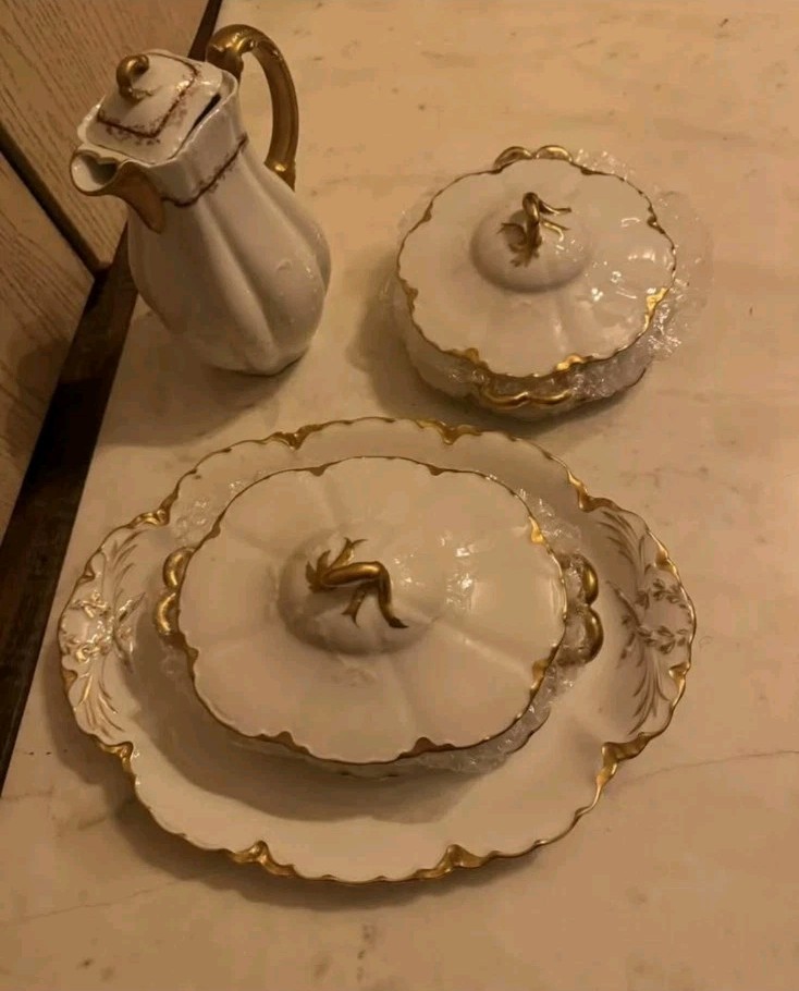 HAVILAND&CO.LIMOGES1880’s GOLDBRUSHED Set 4 Tea Pot OVALDISH R-1 21709 Rare
