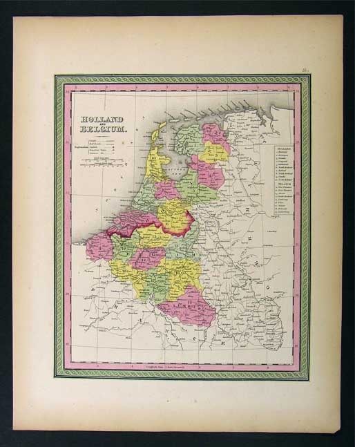 1850 Mitchell Map Holland Belgium Netherlands Amsterdam Brussels Antwerp Europe