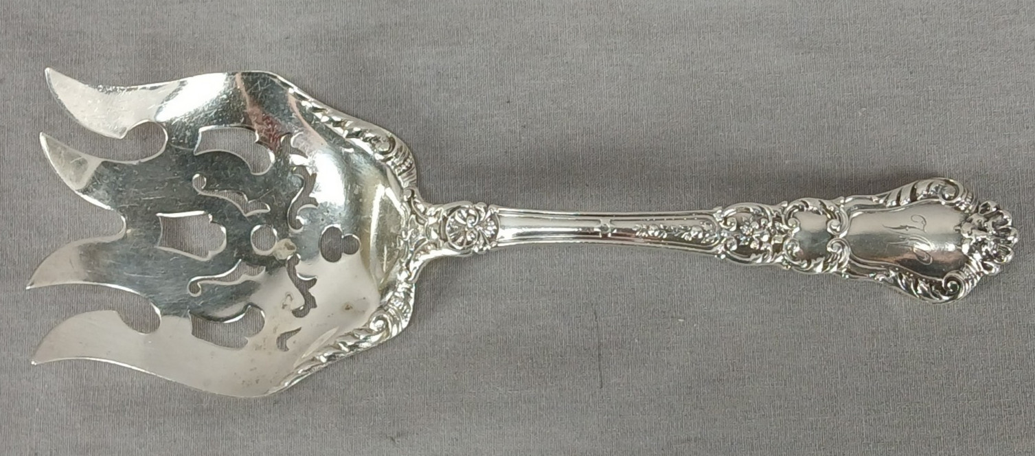 Antique Gorham Baronial Old Monogrammed Sterling Silver Fish Serving Fork