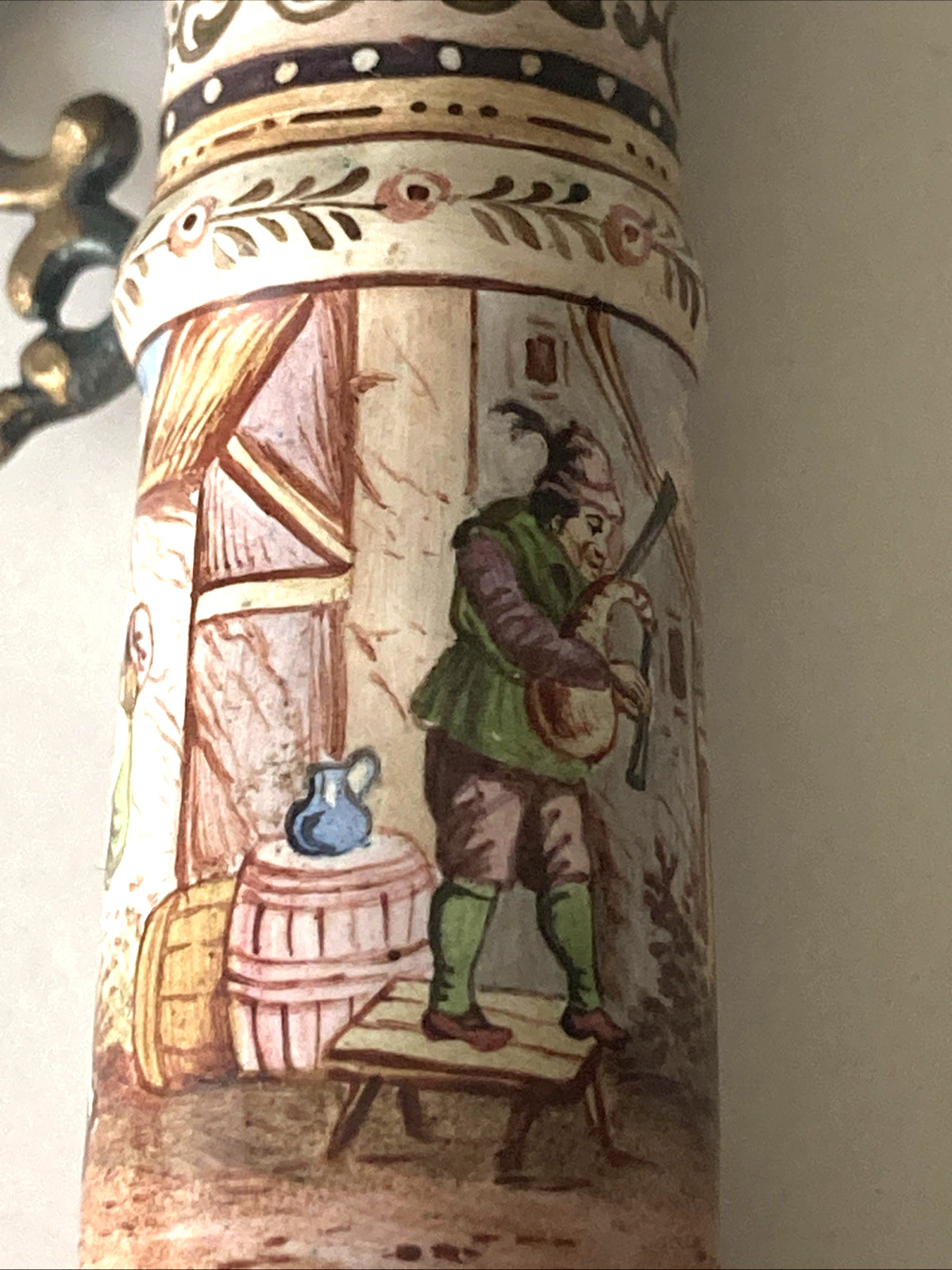 Antique Needle/Toothpick Case Hand Painted Porcelain Miniature Beer Stein RARE