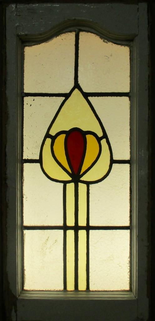 MIDSIZE OLD ENGLISH LEADED STAINED GLASS WINDOW Abstract Floral 14.75″ x 31.75″