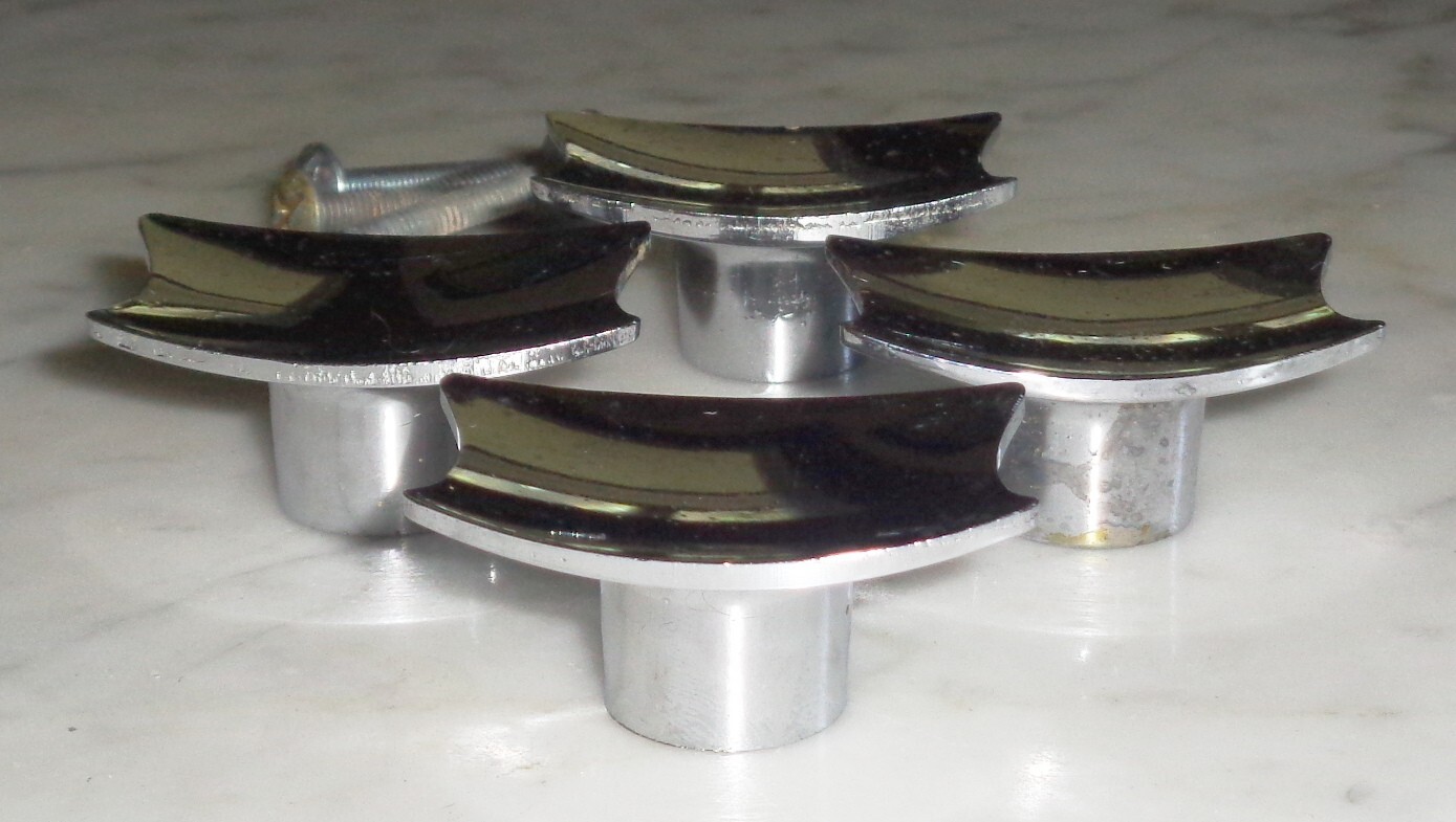 4 Chrome Rectangle Cabinet Door Drawer Pull Handles Vintage 1 3/4 x 1 1/4inch