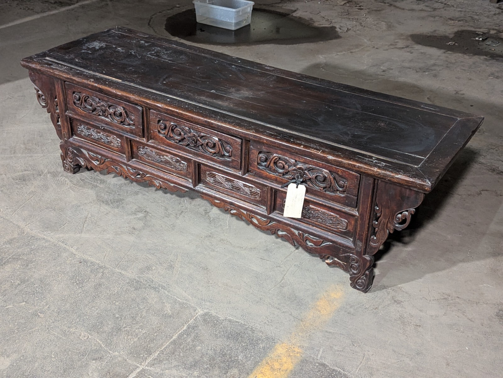 Antique Qing Dynasty Elm Wood Low Coffer Chest, Shanxi Province 19″ x 69″ x 11″