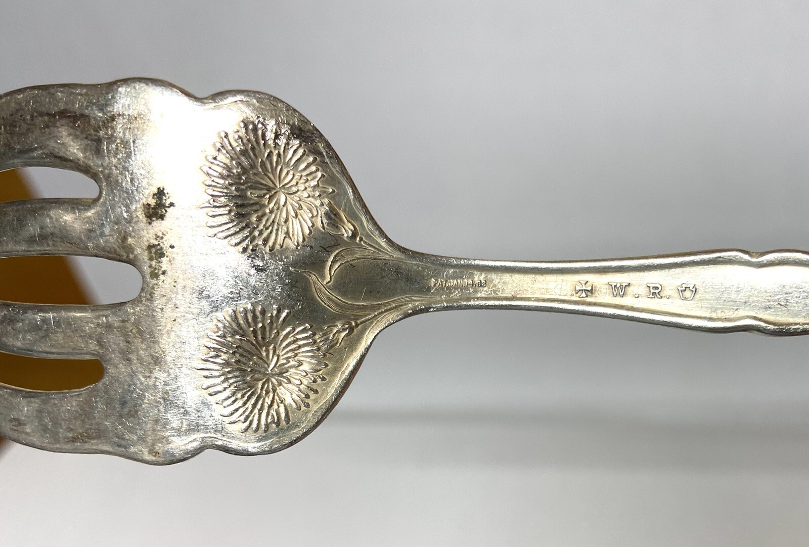 W.R. Silverplate Cold Meat Serving Fork PAT Jan, 14 1908- Carnation pattern