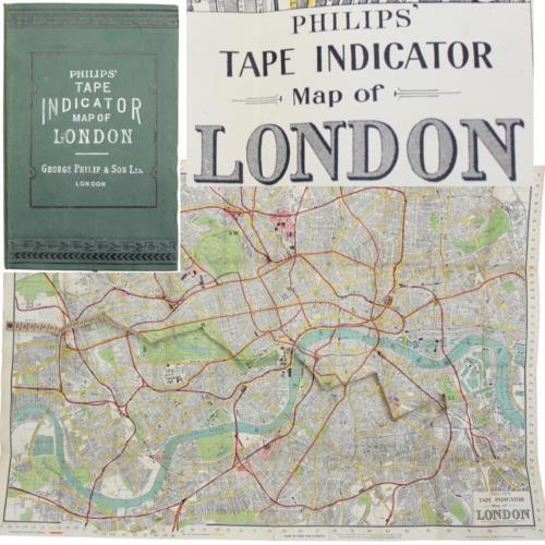 EDWARDIAN LONDON MAP LITHOGRAPHY FULL COLOR CIRCA 1910 PHILIPS’ TAPE INDICATOR