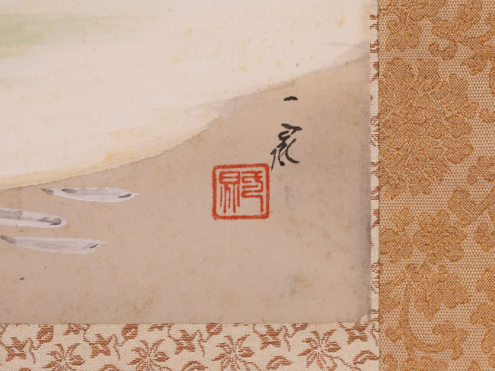 Japanese Hanging Scroll Hand Painted ‘Mt Fuji Izu Landscape’ KAKEJIKU By Issen