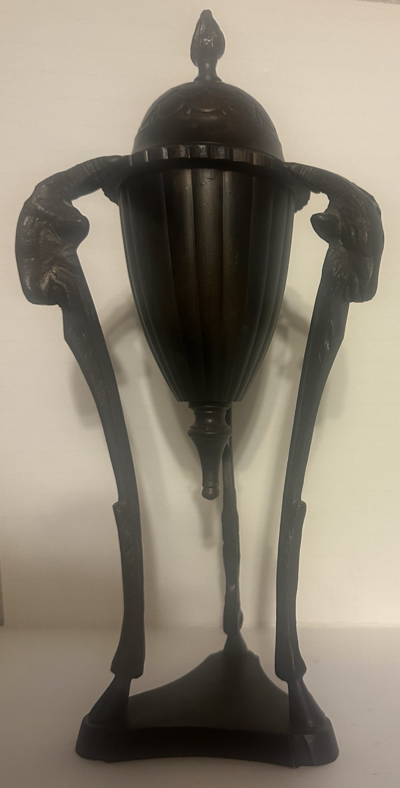 Vintage Incense Burner RAM HEADS 8.5″ T Cast Metal Dark Bronze Color Censer