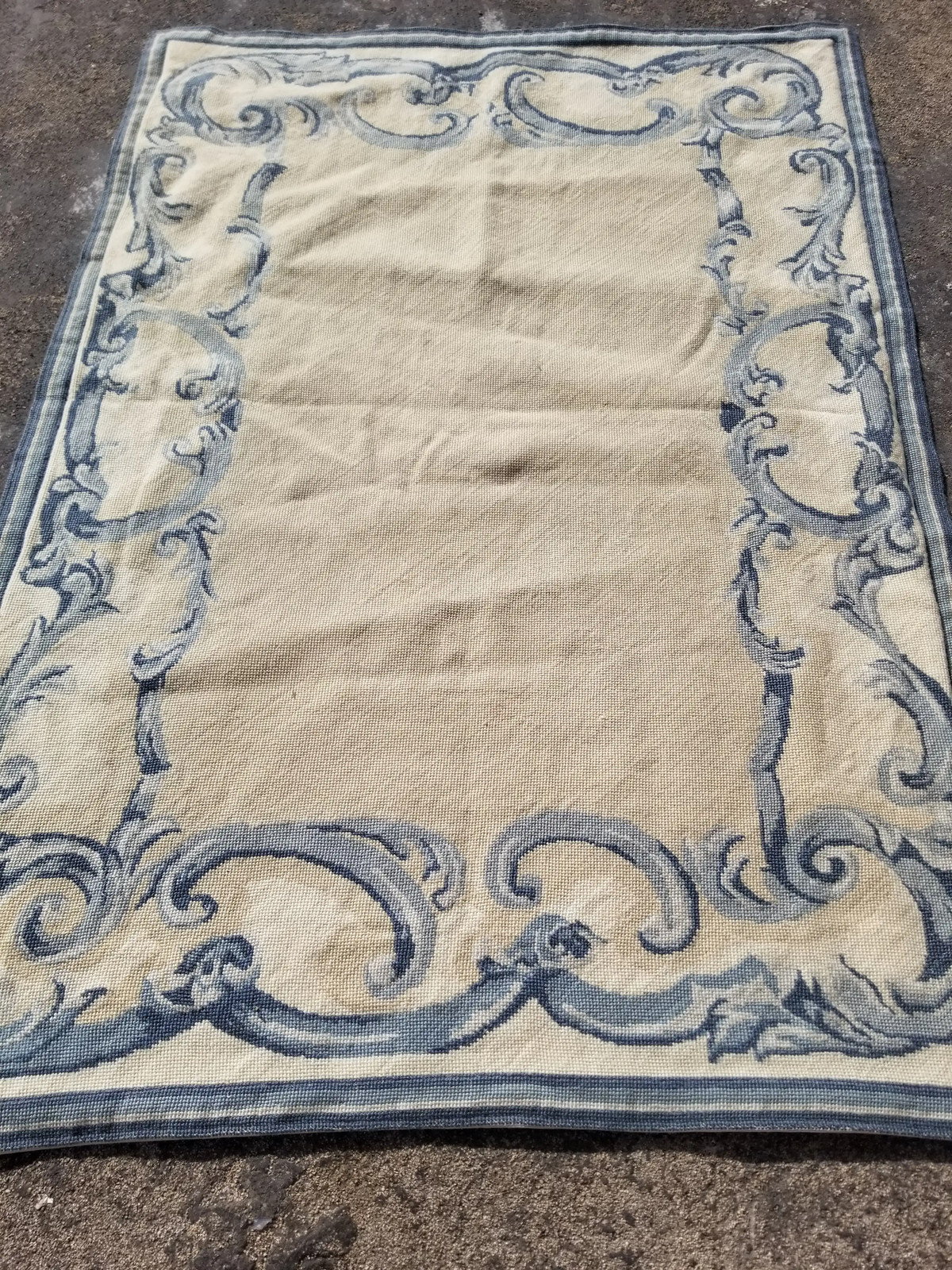 Antique French Aubusson Style Needlepoint Wool Multicolor Rug Carpet 3.8×2.7ft
