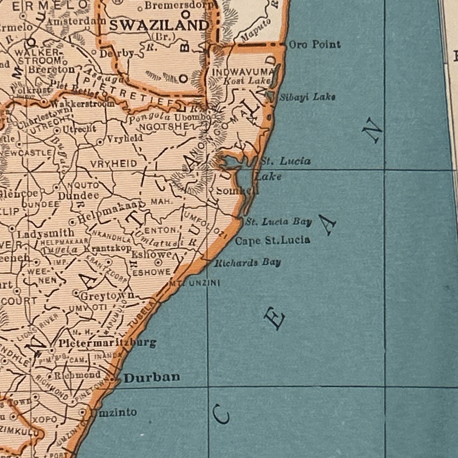 Antique 1944 Map Of Union Of South Africa 14”x11”