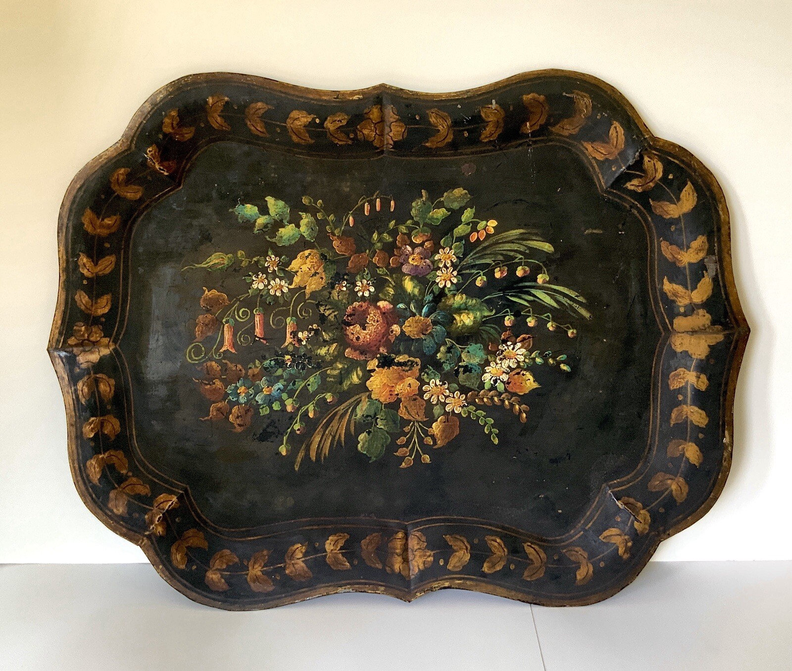 Antique 1800s French Tole Hand painted Tray