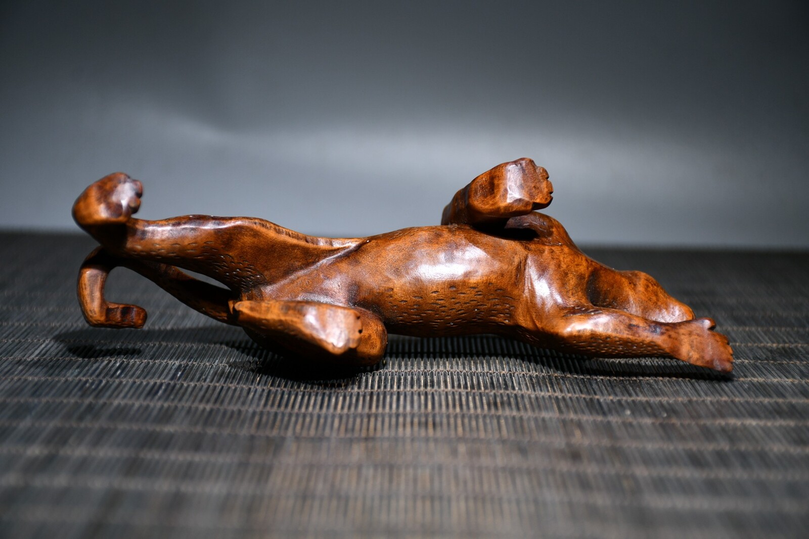 Chinese Boxwood Intricately Carved Leopard Statue Collection Home Decor Art Gift