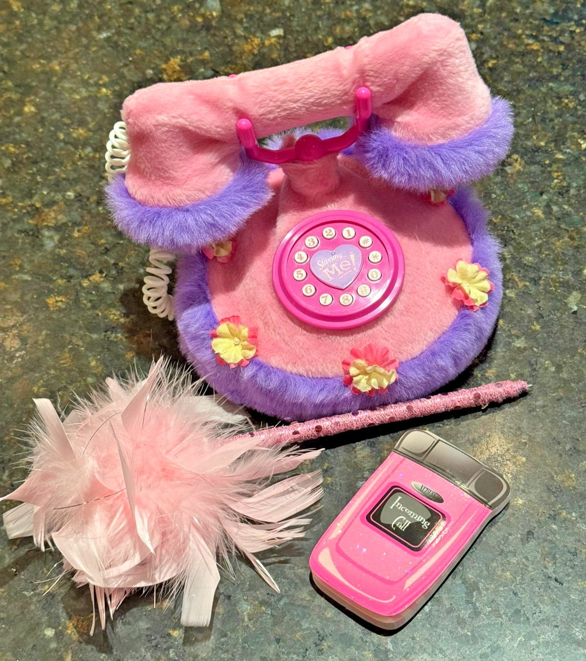 VTG Funrise Inc. Toy Phone Pink Faux Furry Electronic 2001, Pen Note Pad Bundle