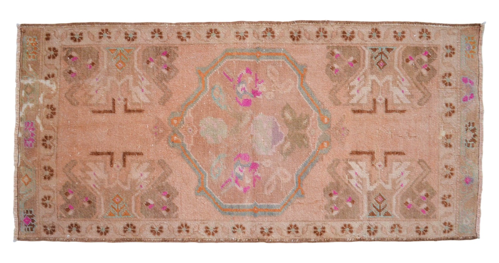 Vintage Hand-Knotted Turkish Rug Small Oushak Rug Door Mat Wool 1′ 10″ x 3′ 10″