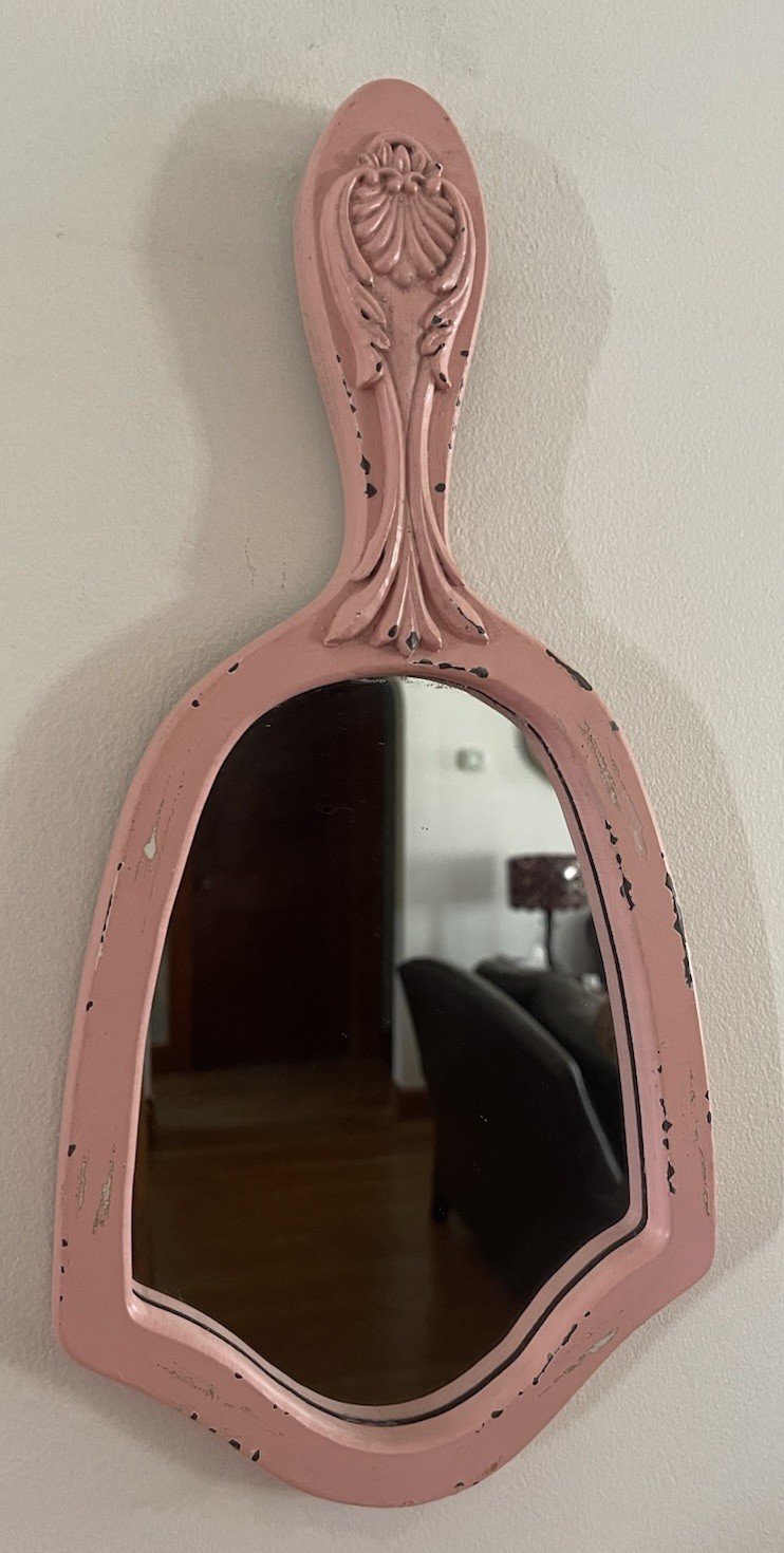 Very Pretty PINK Carved MIRROR ORNATE Hand Shabby Wall DECOR Cottagecore