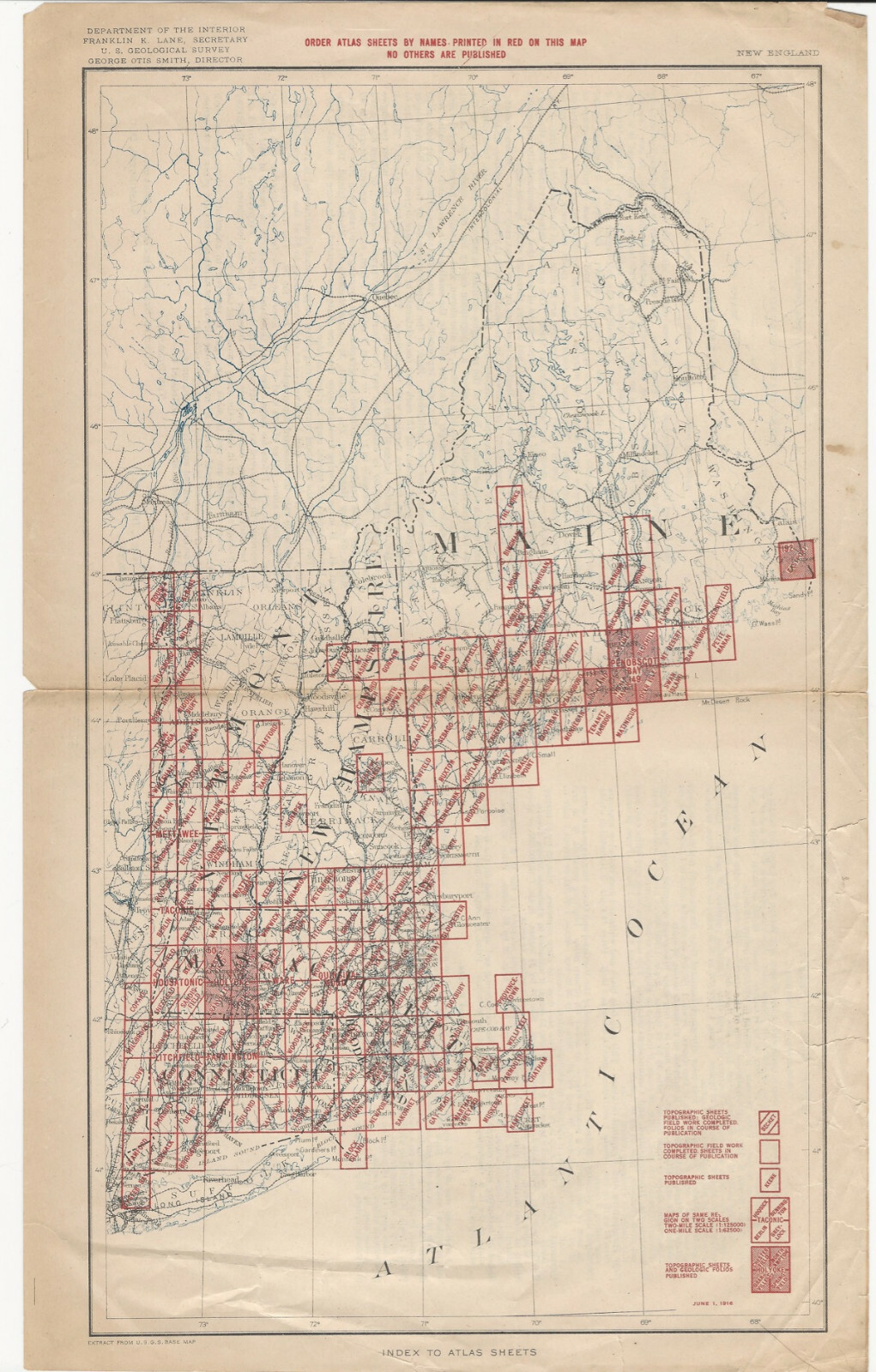 1916 New England Topographic Maps – Department of Interior Brochure American Map