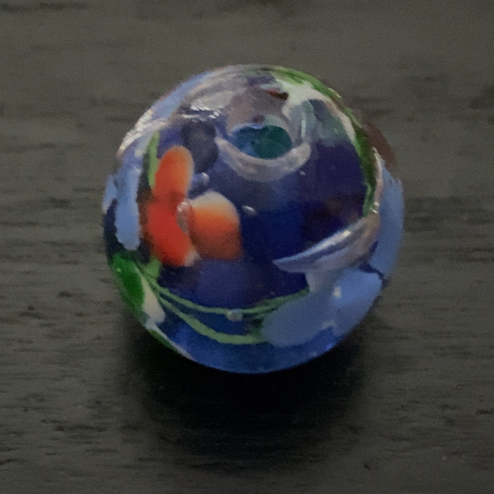 APR-11 Japanese glass OJIME tombodama netsuke Flowers in a clear blue base