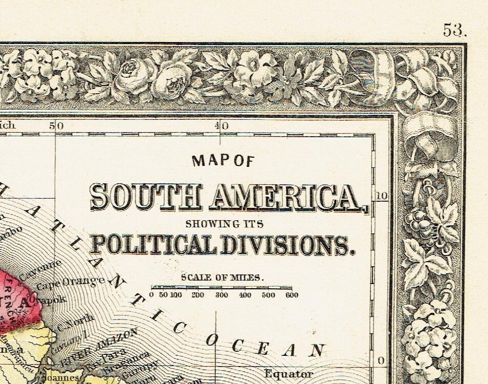 1860 Antique Map of South America Political Divisions 12″ x 15″ Mitchell’s Atlas