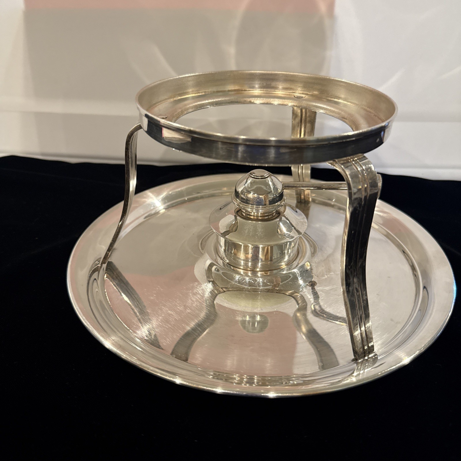 Vintage English Silver 2001 Silver Plate Warming Stand, Burner And Tray