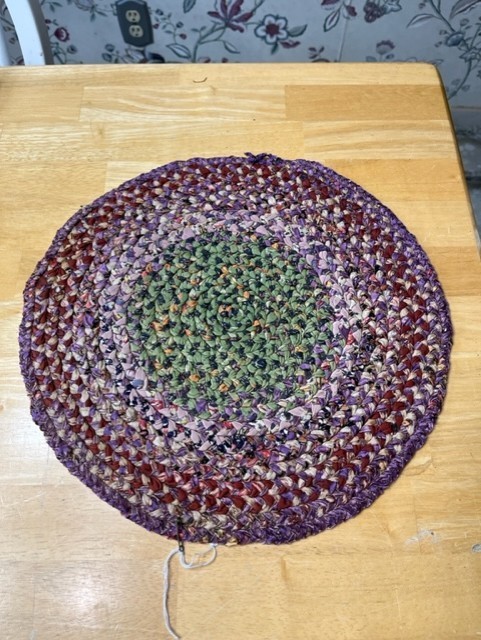 LATE 1800S EARLY 1900S HAND MADE OUT OF SILK ROUND BRAIDED SMALL RUG OR MAT