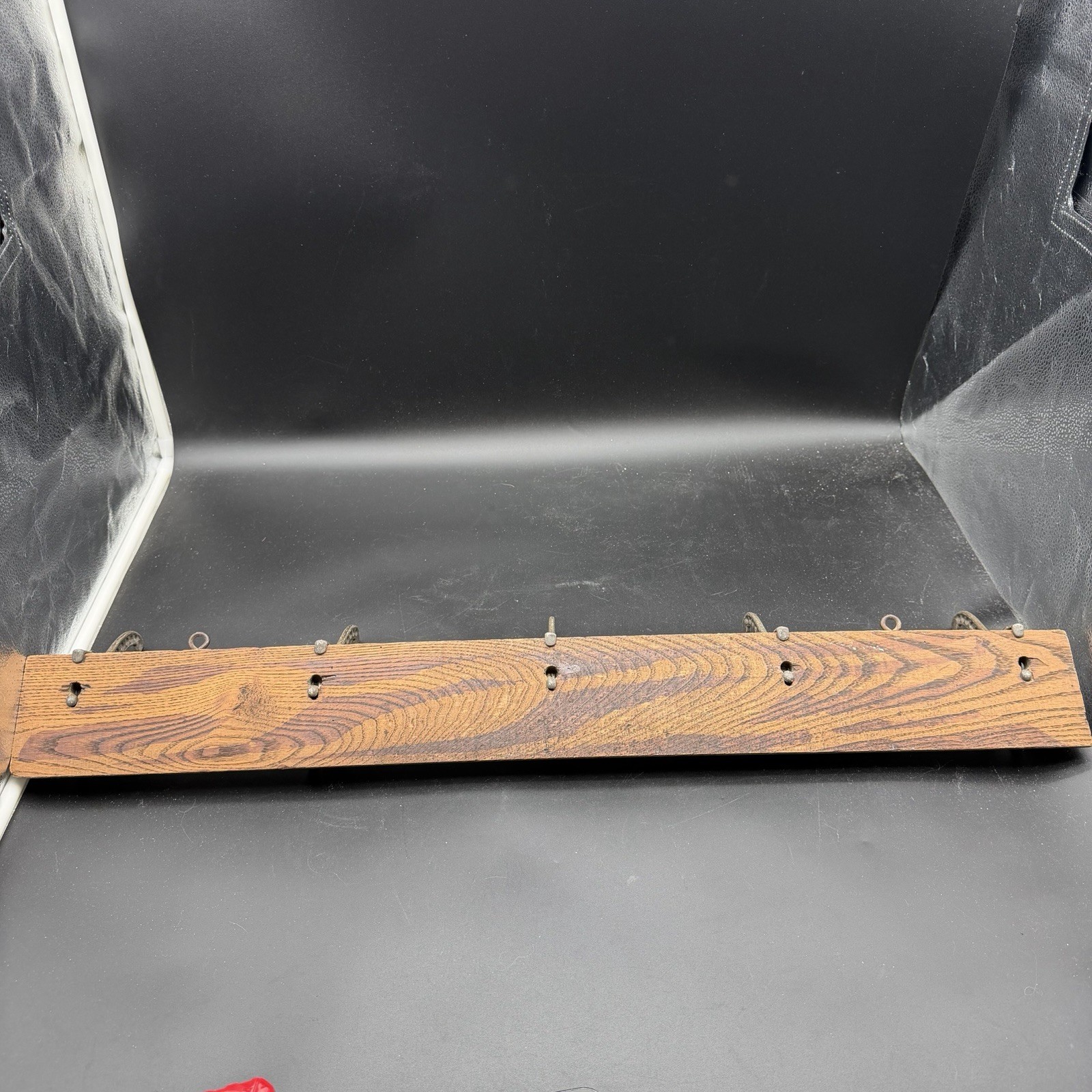 Primitive Old ANTIQUE WOODEN Vintage WALL COAT HAT RACK Cast Iron Hooks Wood