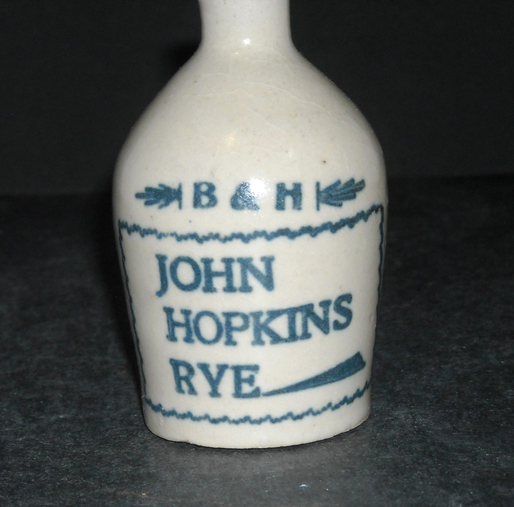 B & H – JOHN HOPKINS RYE Miniature Advertising Stoneware Mini Jug Memphis TN