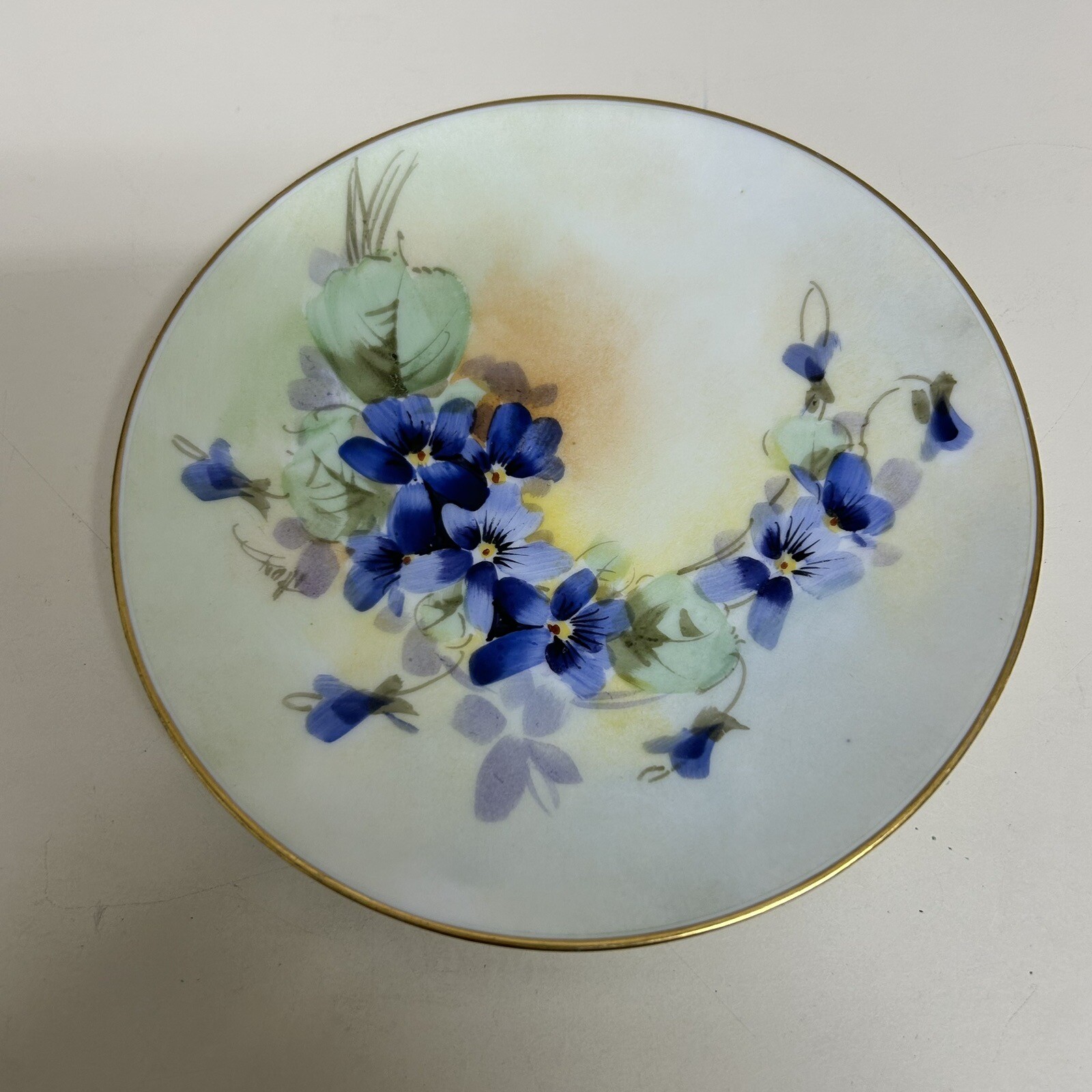 J & C Bavaria Vintage Plate Violets Gold Rim Signed Thonander 6″ Hand Painted