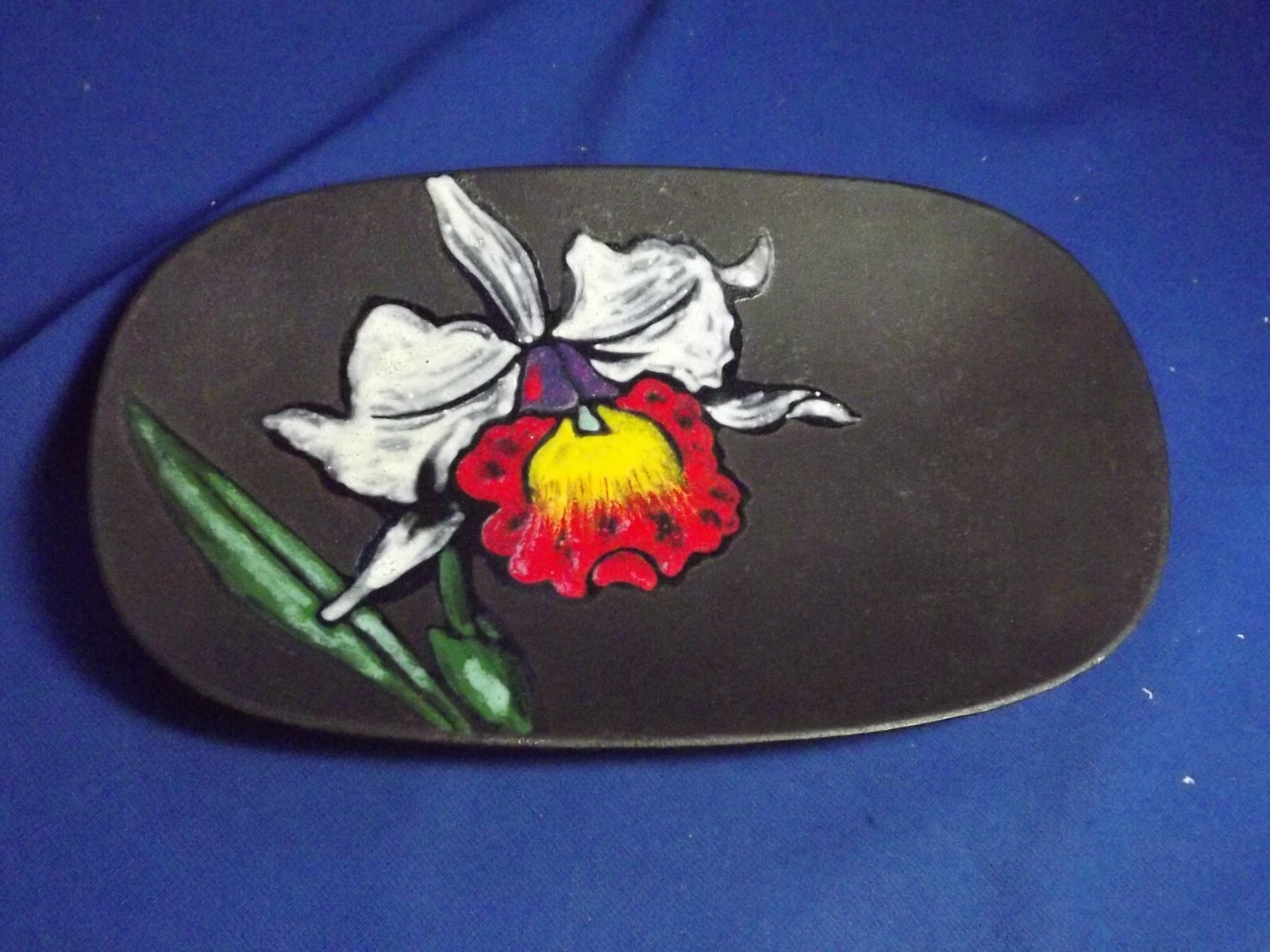 Antique Japanese Chutetsu-jippo {Enameled on cast iron}Tray Signed “Ka-zan Saku”