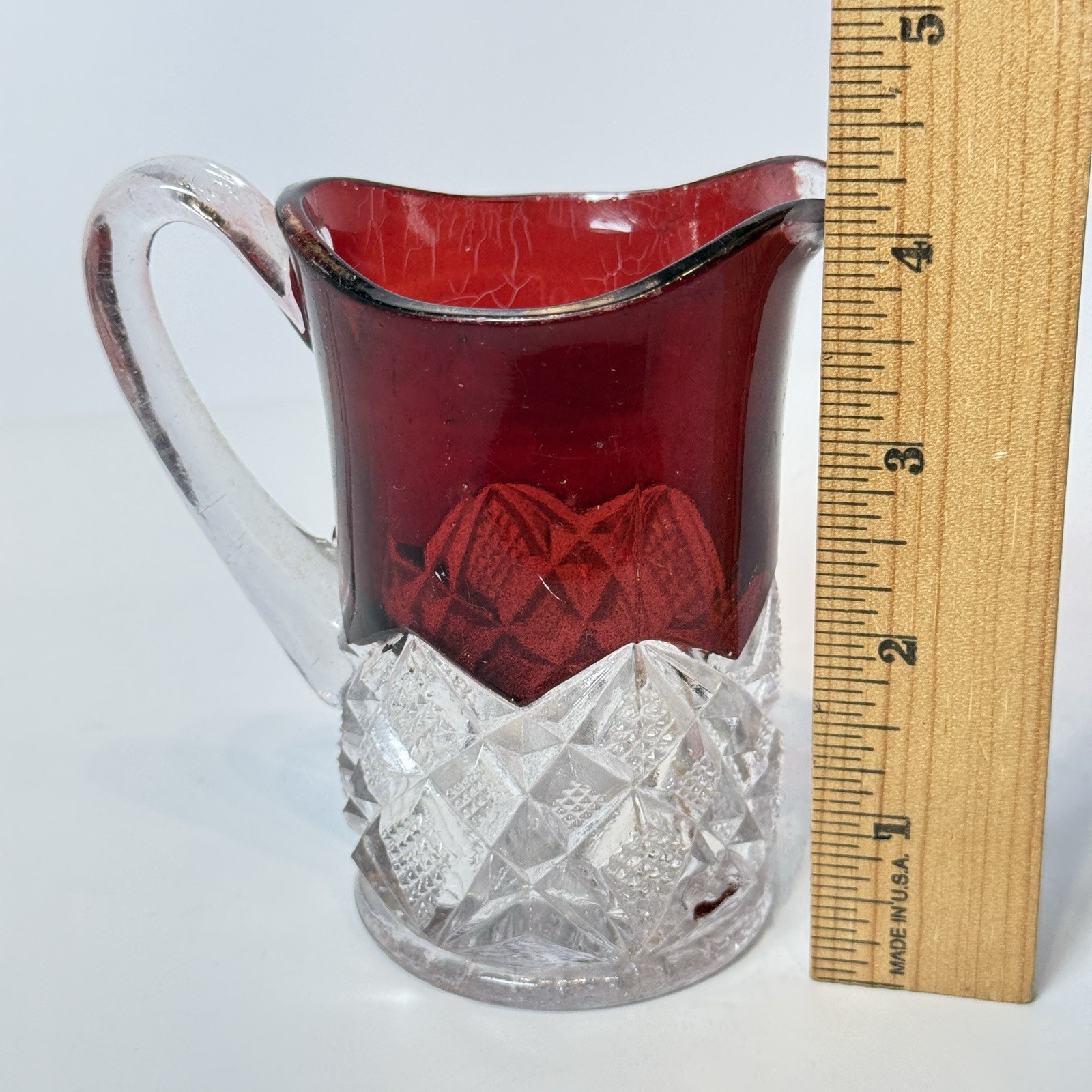 SHARON Pennsylvania PA ANTIQUE Ruby Red Flash Souvenir Glass Cut CREAMER