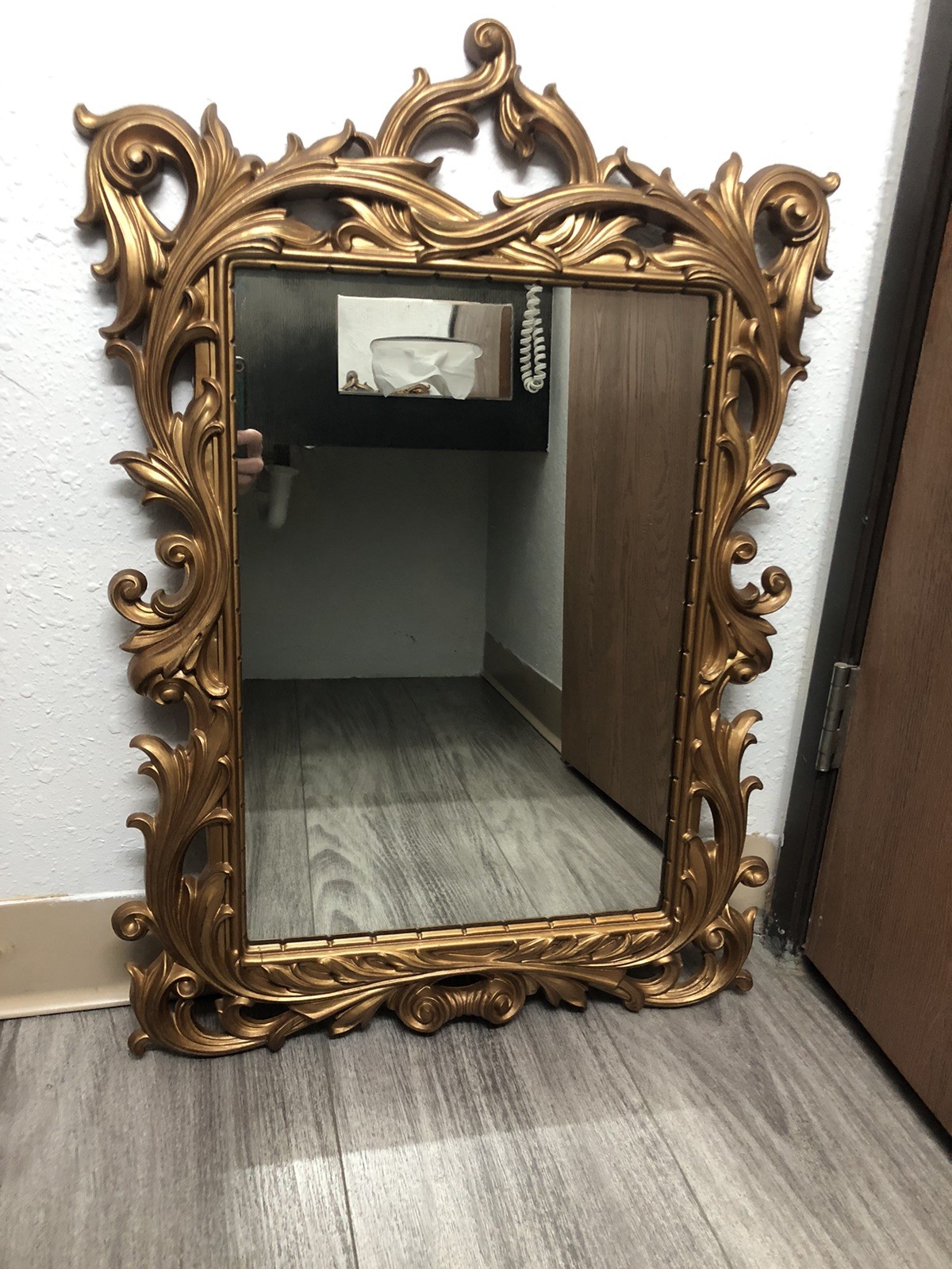 Vtg Turner Gold Scroll Leaf Rectangular Wall Mirror Hollywood Regency MCM 29”
