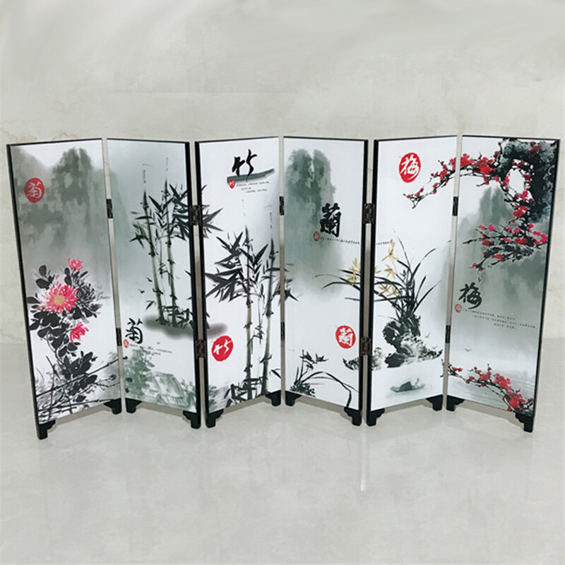Chinese Traditional Antique Plum Blossom Bamboo Pattern Screen Desk Decoration