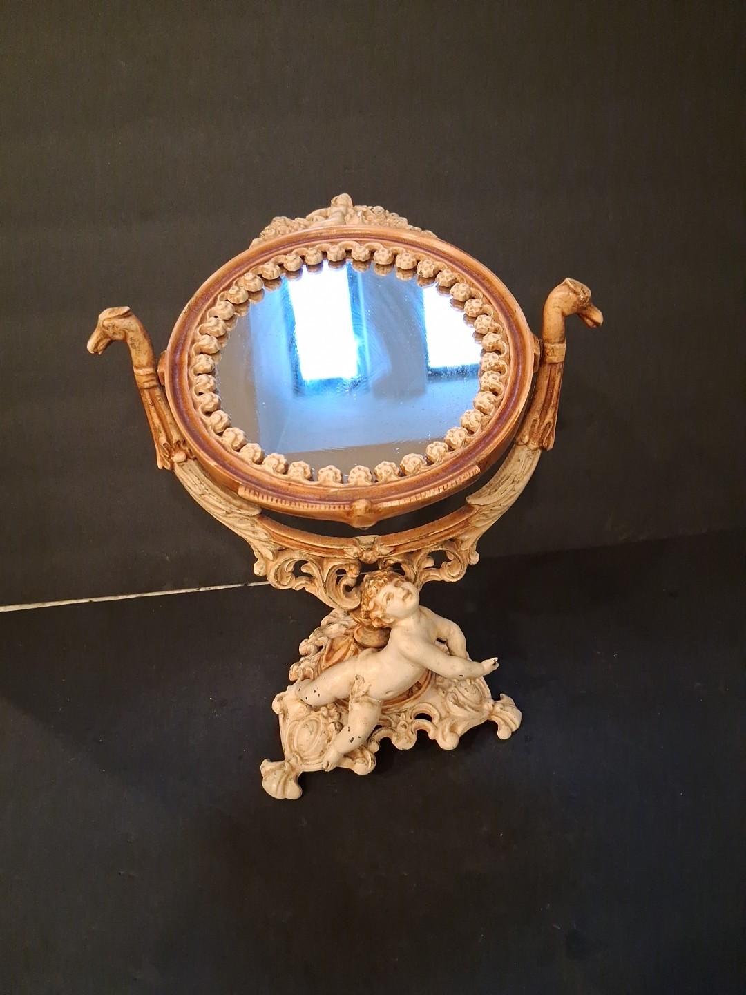 Antique Vanity Mirror Cast “Iron Art” Swivel Victorian Heavy Angel Ornate(4)