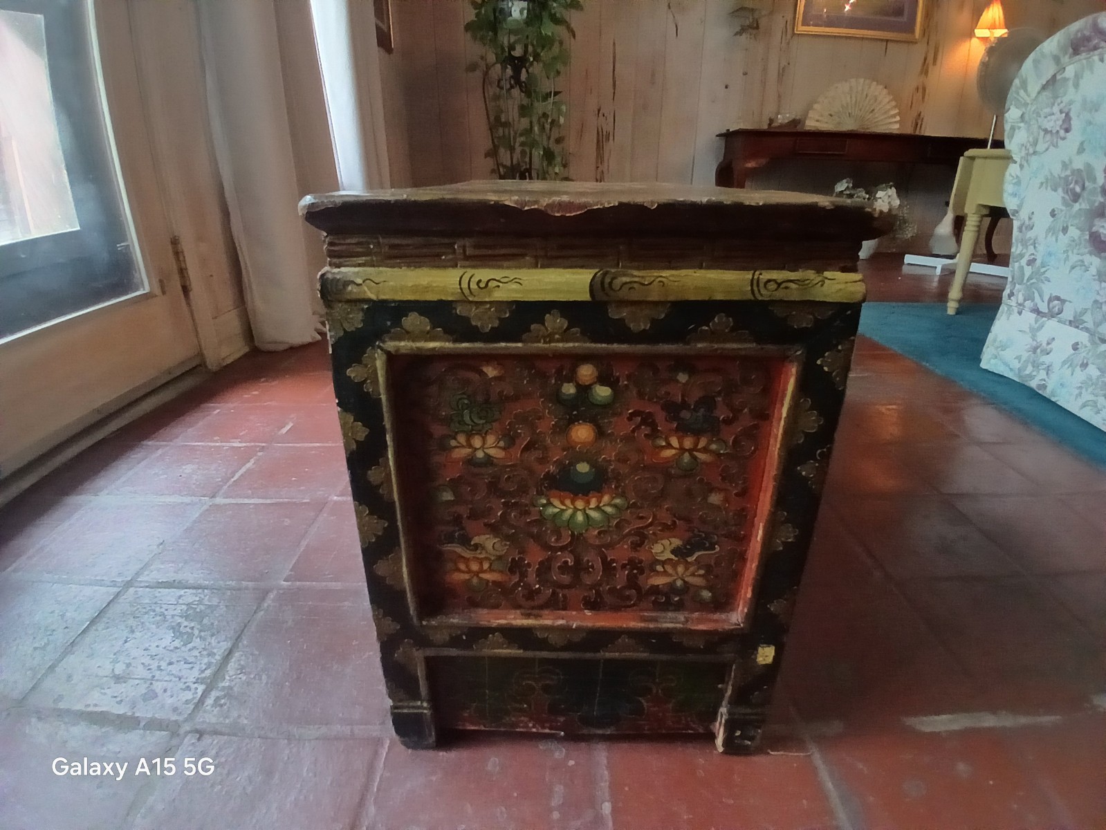 Antique Tibetan Monk Prayer Table Alter Table with Kyung-bur 3D relief work