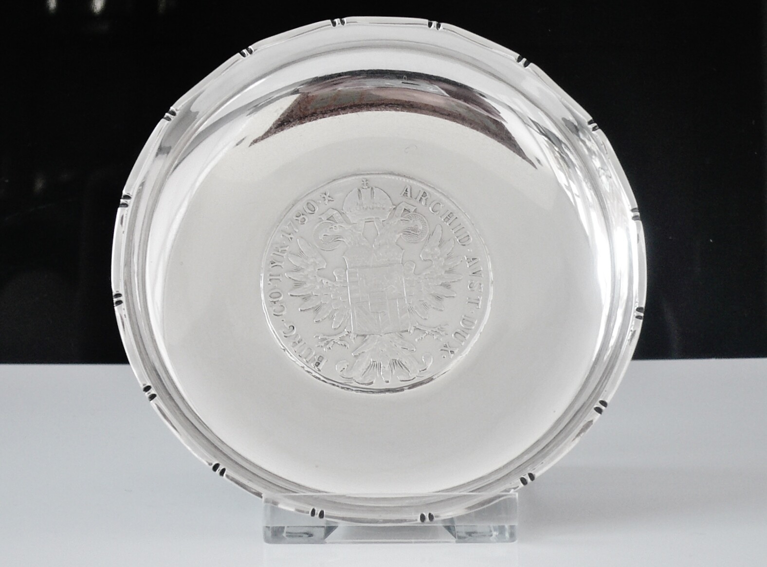 Chinese Export Silver Coin Dish, WAI KEE, 1780 Maria Theresia Thaler