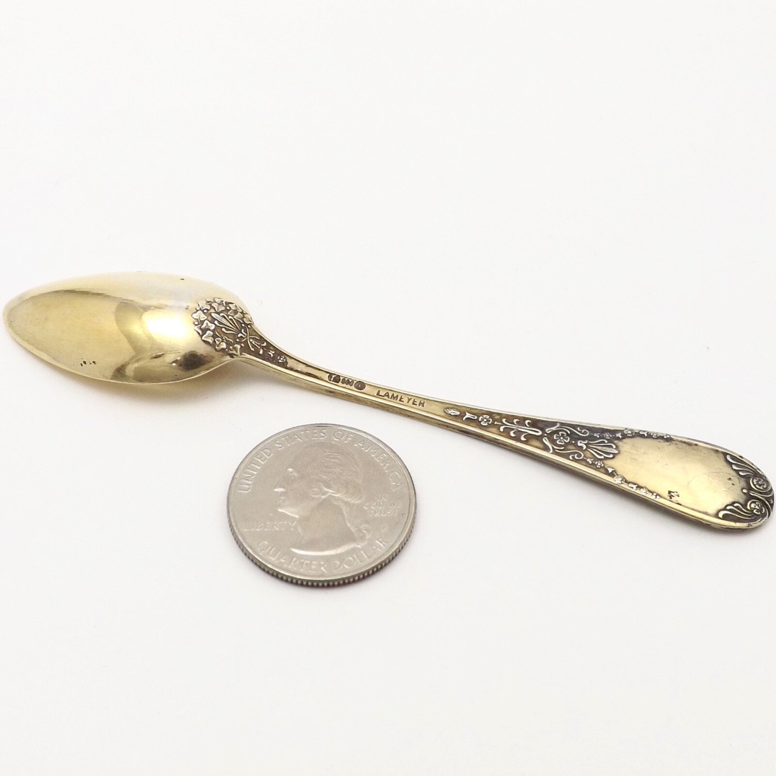 Antique 800 Silver Gold Wash Bruckmann Sohne Flower Demitasse Spoon